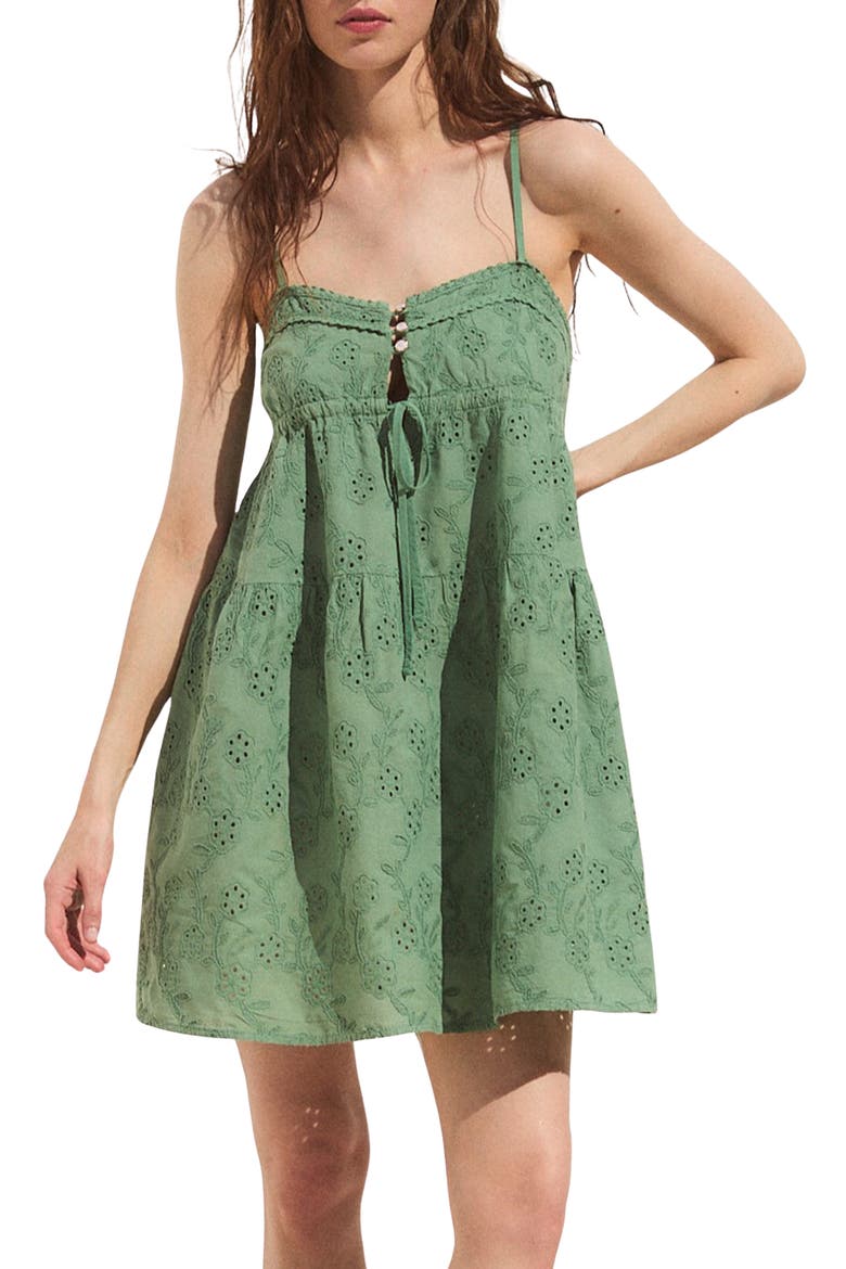 Amore Cotton Broderie Minidress, Alternate, color, GREEN