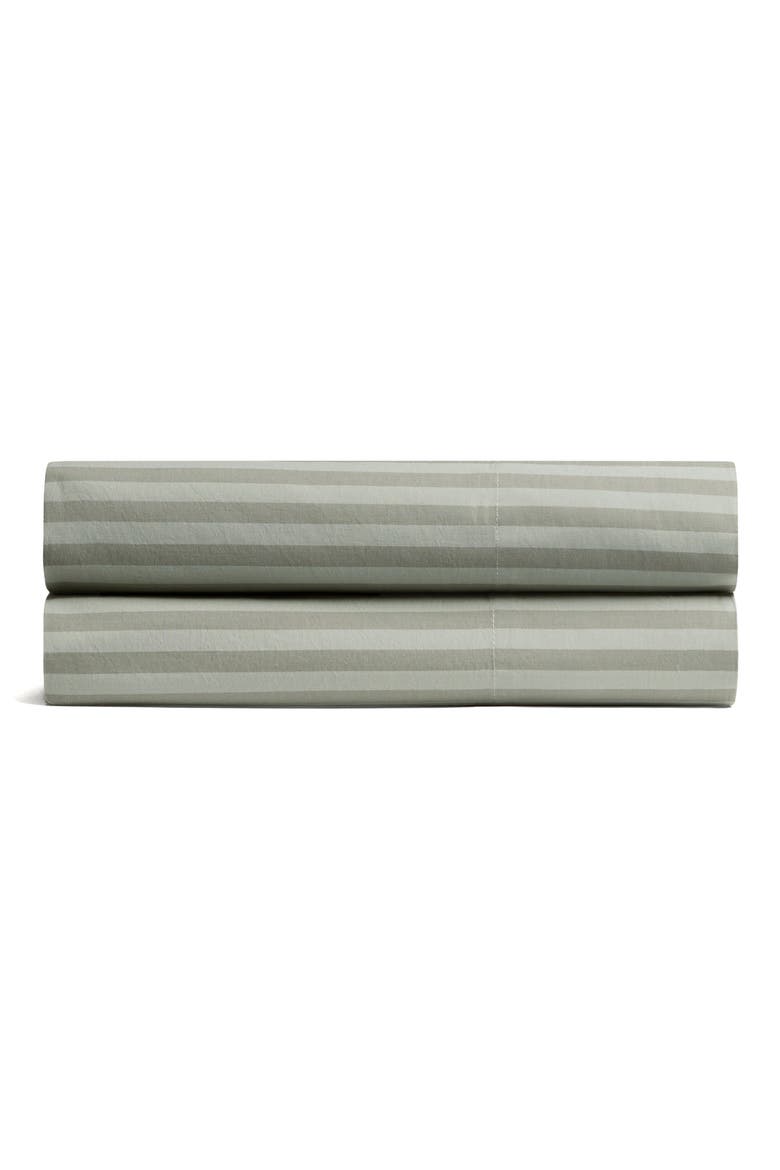 PERCALE FITTED SHEET, Main, color, MOSS STRIPE