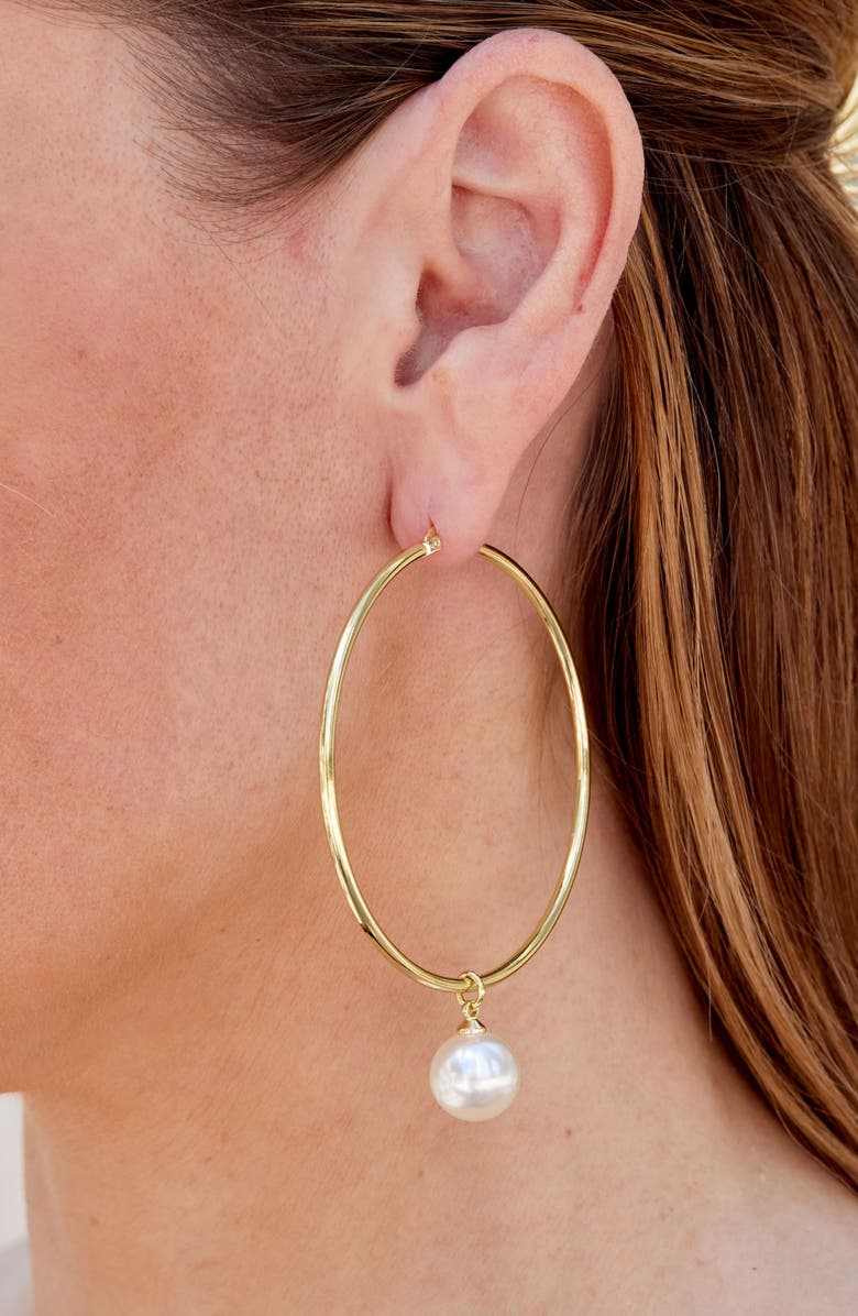 SAVVY CIE JEWELS Interchangeable Cultured Pearl Charm Hoop Earrings, Alternate, color, Gold/Pearl