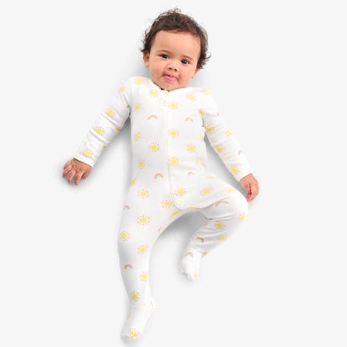 Shop Primary Baby Organic Zip Footie In Ivory Rainbows Suns