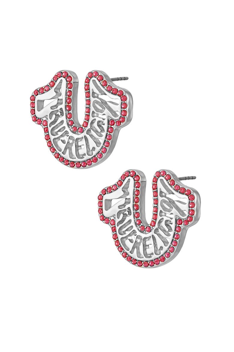 Logo horseshoe post earring, Alternate, color, silvertone