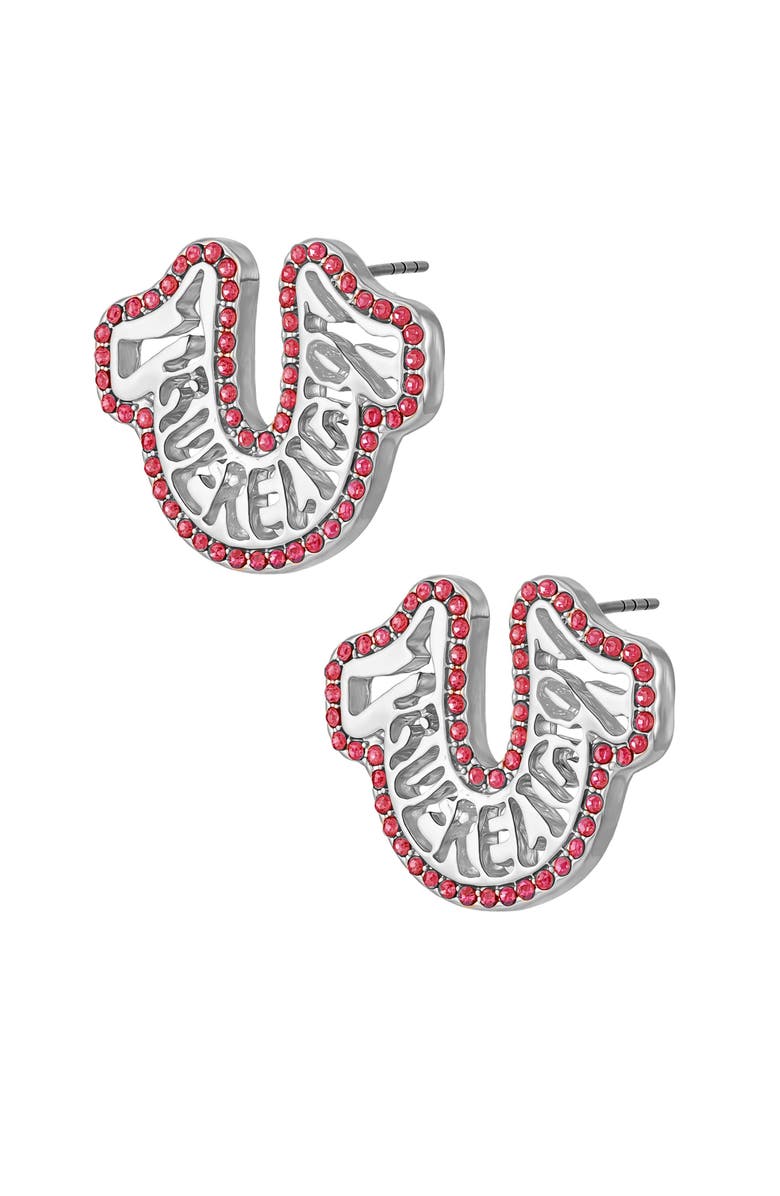 True Religion Logo horseshoe post earring, Alternate, color, Silvertone