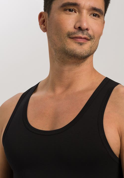 Hanro Cotton Superior Fitted Cotton Tank Top In Black