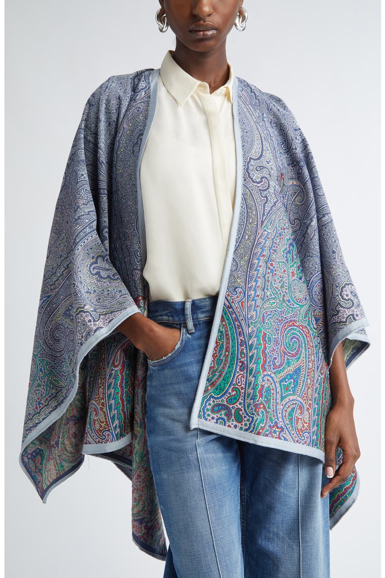 Paisley Jacquard Wool Blend Cape, Main, color, GREEN PRINT 3