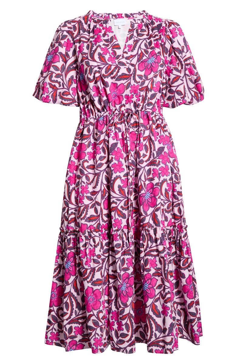 SUGARLIPS Floral Ginny Puff Sleeve Tiered Cotton Midi Dress, Alternate, color,