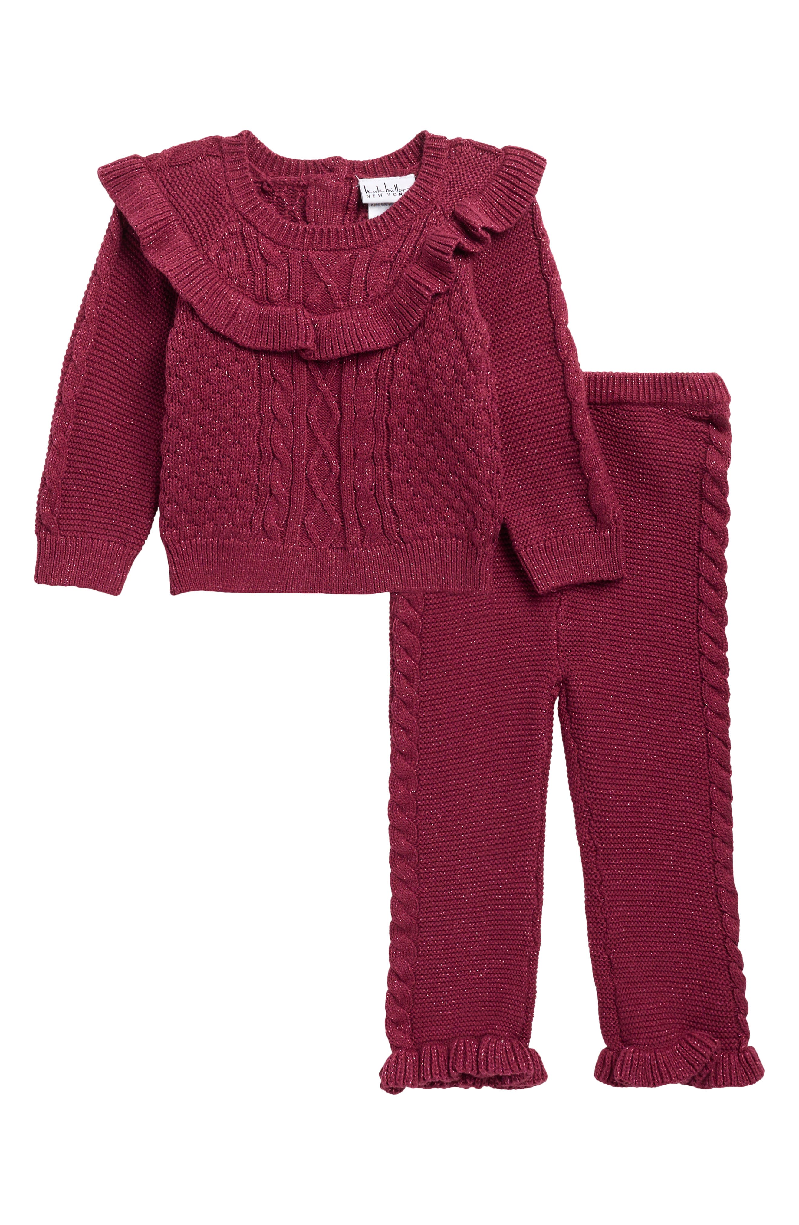 Lurex Cable Knit Sweater & Pants Set