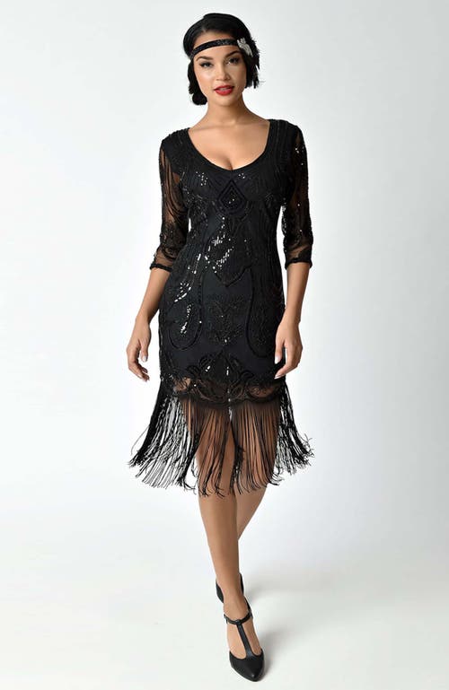 Unique Vintage 1920s Margaux Flapper Dress In Black