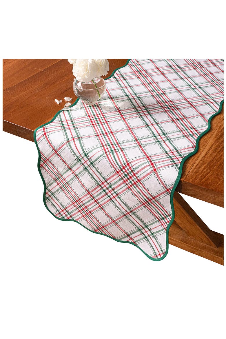 Merry Tartan Table Runner, Alternate, color, WHITE/ MULBERRY