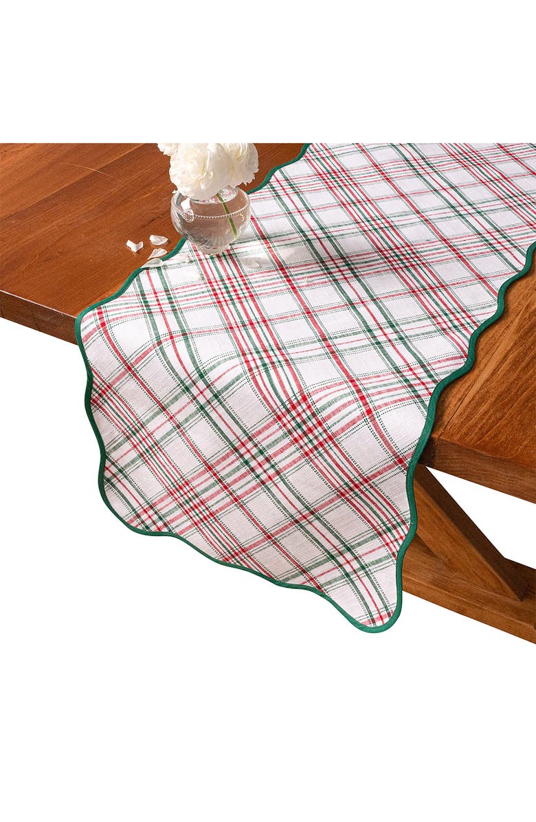 Juliska Merry Tartan Table Runner, Alternate, color, White/ Mulberry
