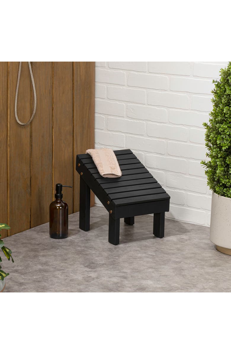 JONATHAN Y Saru 11.8" Traditional Classic Solid Acacia Wood Shower Shaving Foot Stool, Alternate, color, Black
