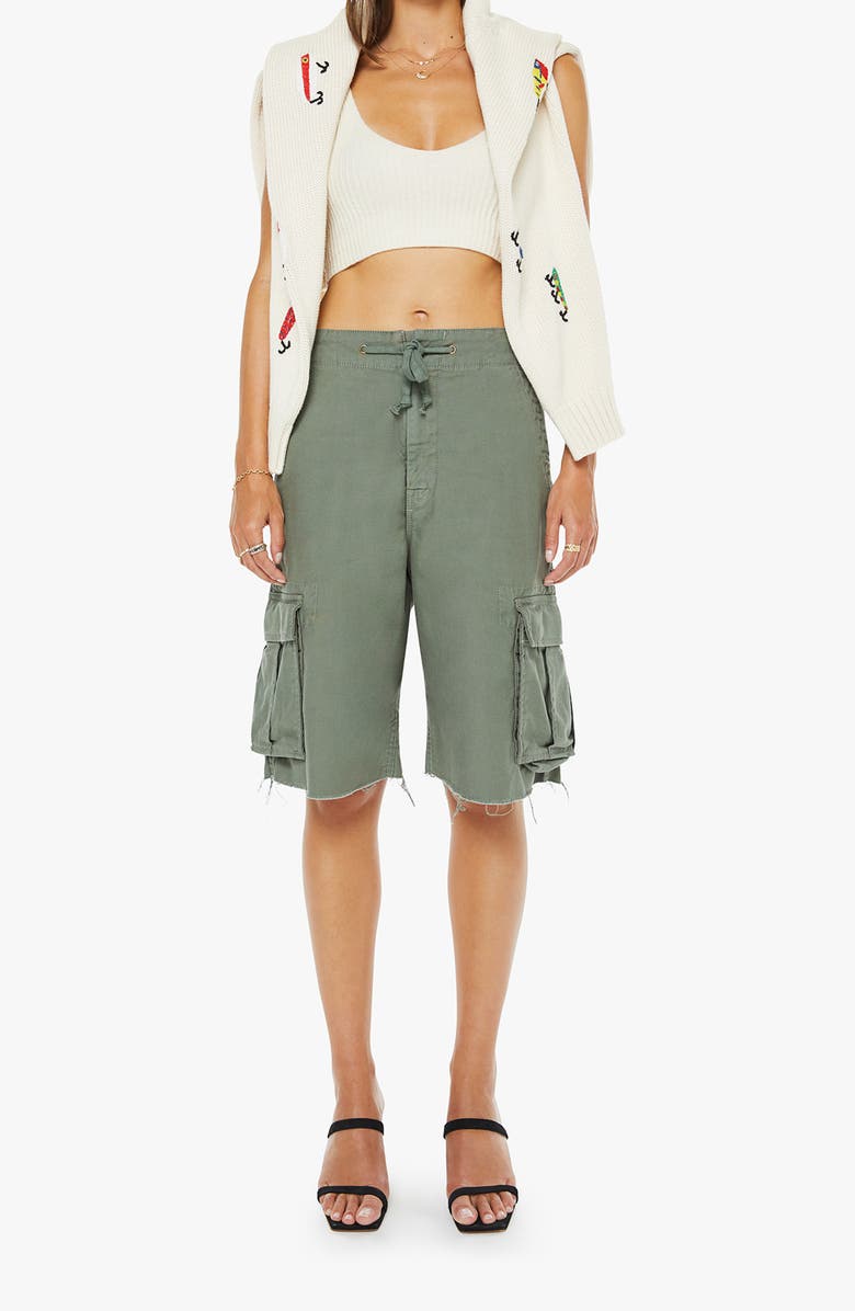 MOTHER The Free Fall Frayed Hem Cargo Drawstring Shorts, Alternate, color, Sir Yes Sir Military Green