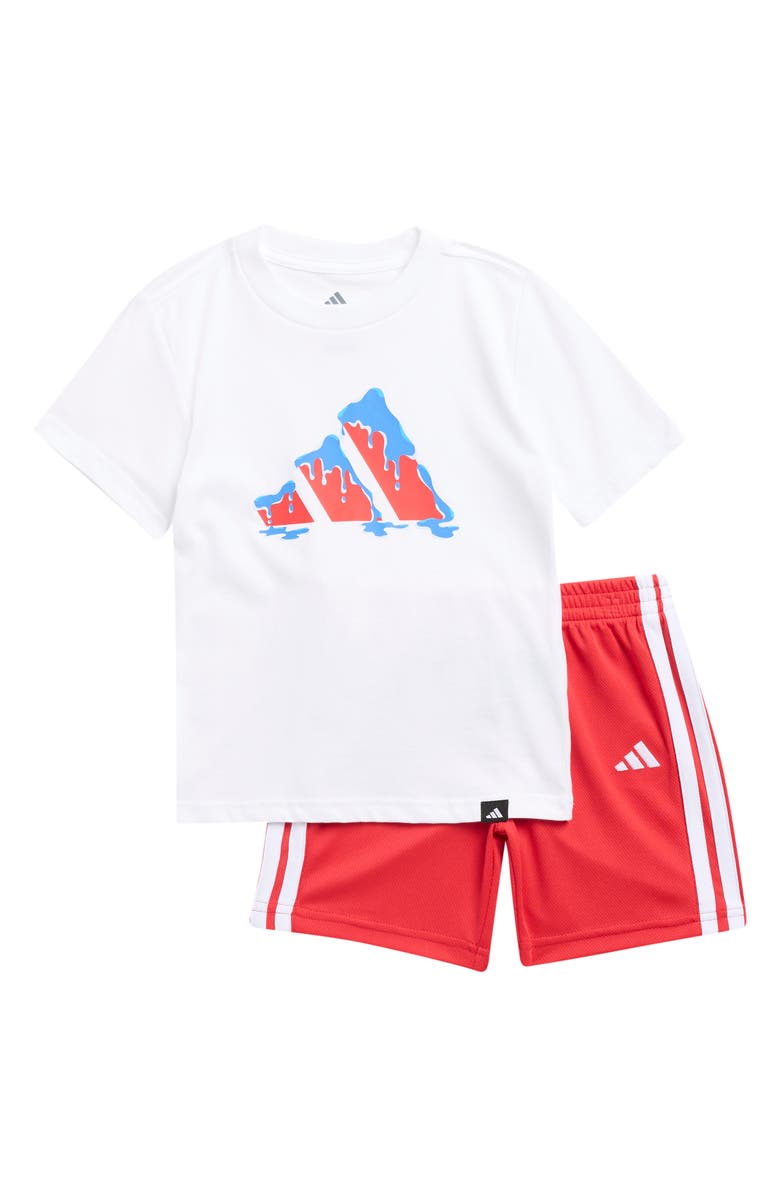 adidas Kids' Logo Graphic T-Shirt & Shorts Set, Main, color, White With Red
