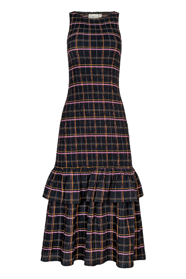 Annie Smocked Plaid Crinkle Midi Dress, Main, color, Viv Plaid