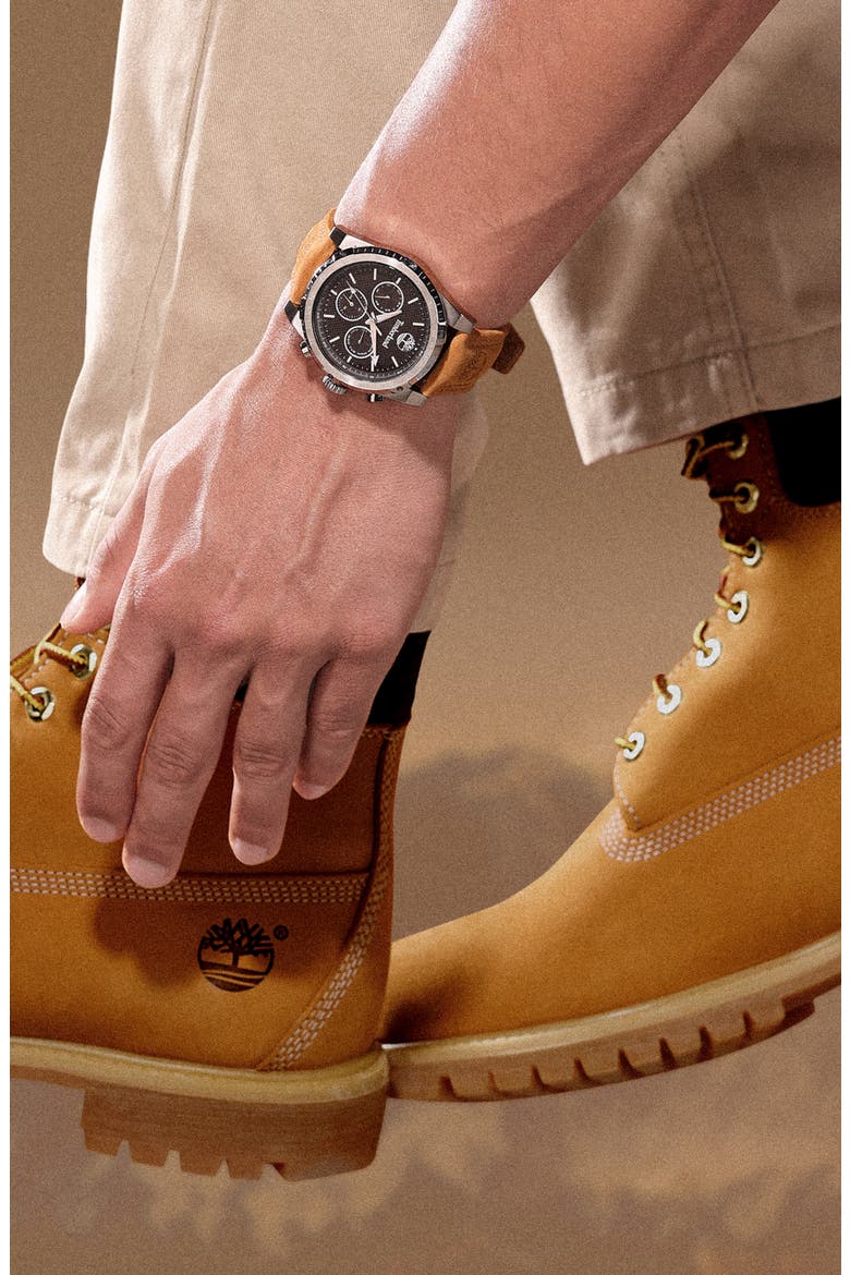 Stonington Chronograph Leather Strap Watch, 45mm, Alternate, color, TAN