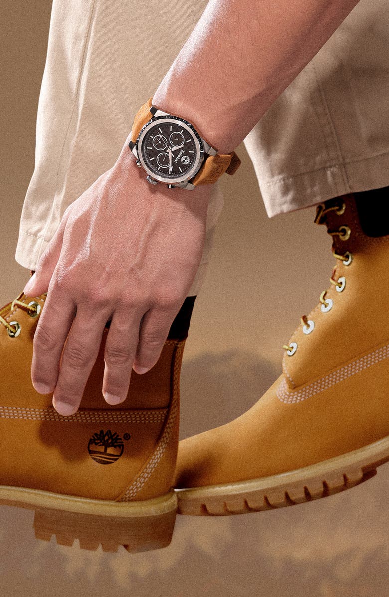 Timberland Stonington Chronograph Leather Strap Watch, 45mm, Alternate, color, 