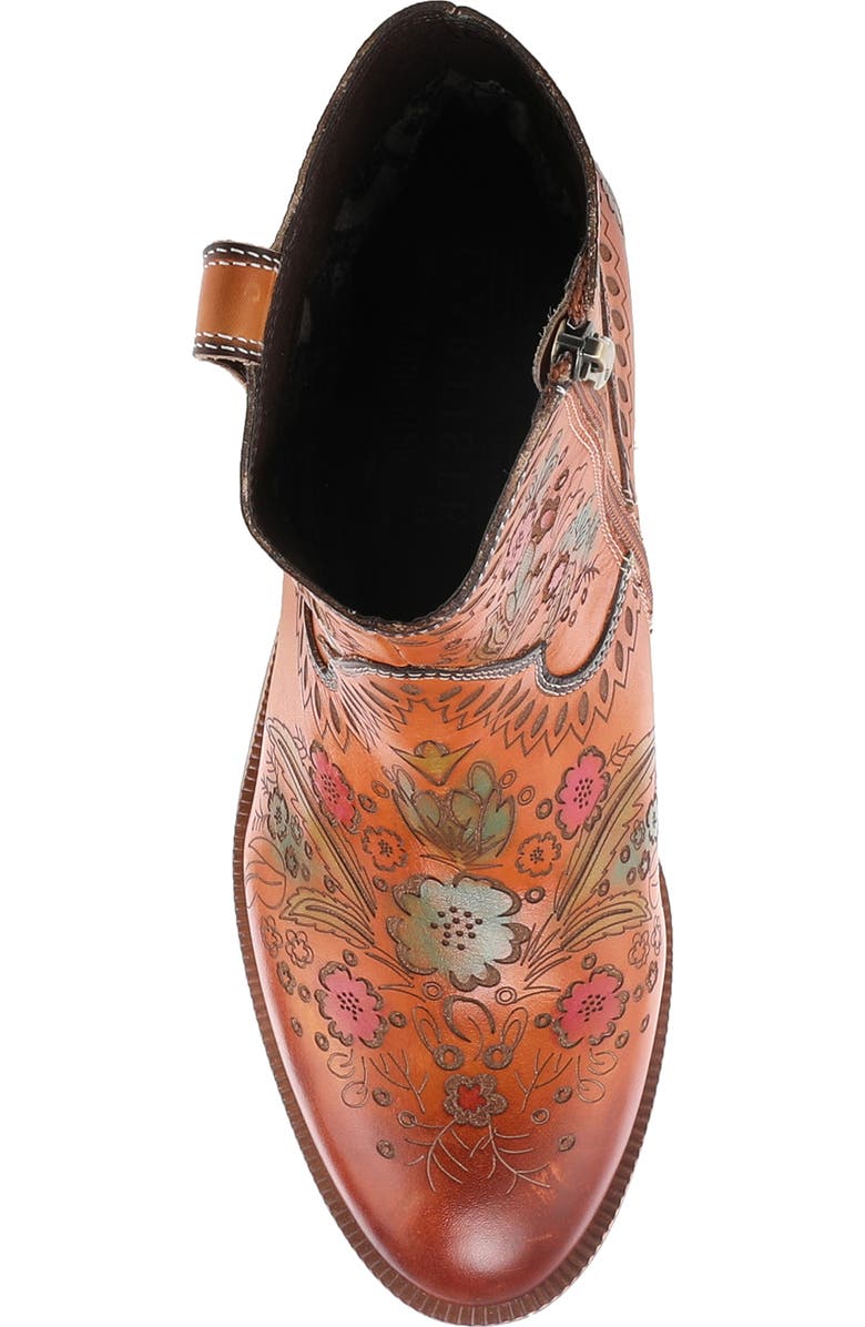 L'Artiste by Spring Step Galop Embossed Floral Leather Bootie, Alternate, color, Camel