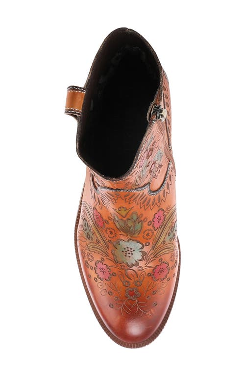 L'artiste By Spring Step Galop Embossed Floral Leather Bootie In Brown