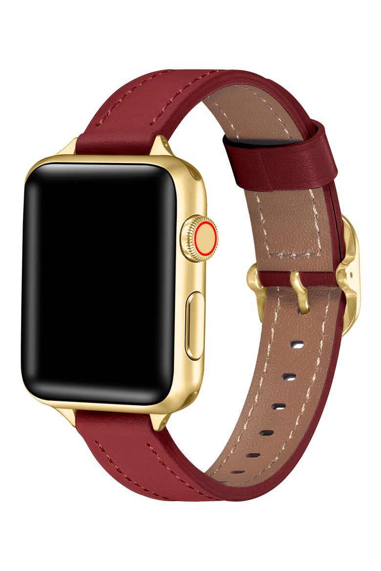 Carmen Skinny Leather Apple Watch® Watchband, Alternate, color, CRANBERRY