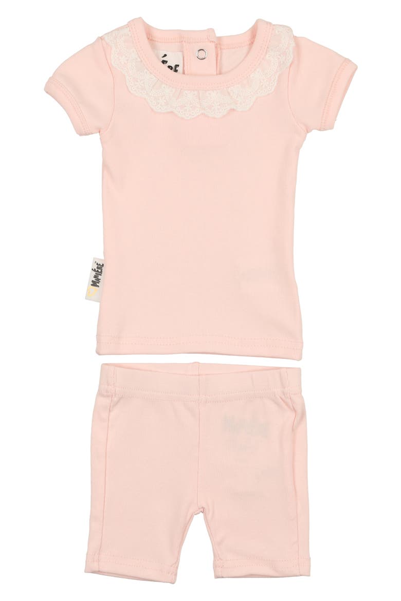 Eyelet Collar T-Shirt & Shorts Set, Main, color, PALE PEACH