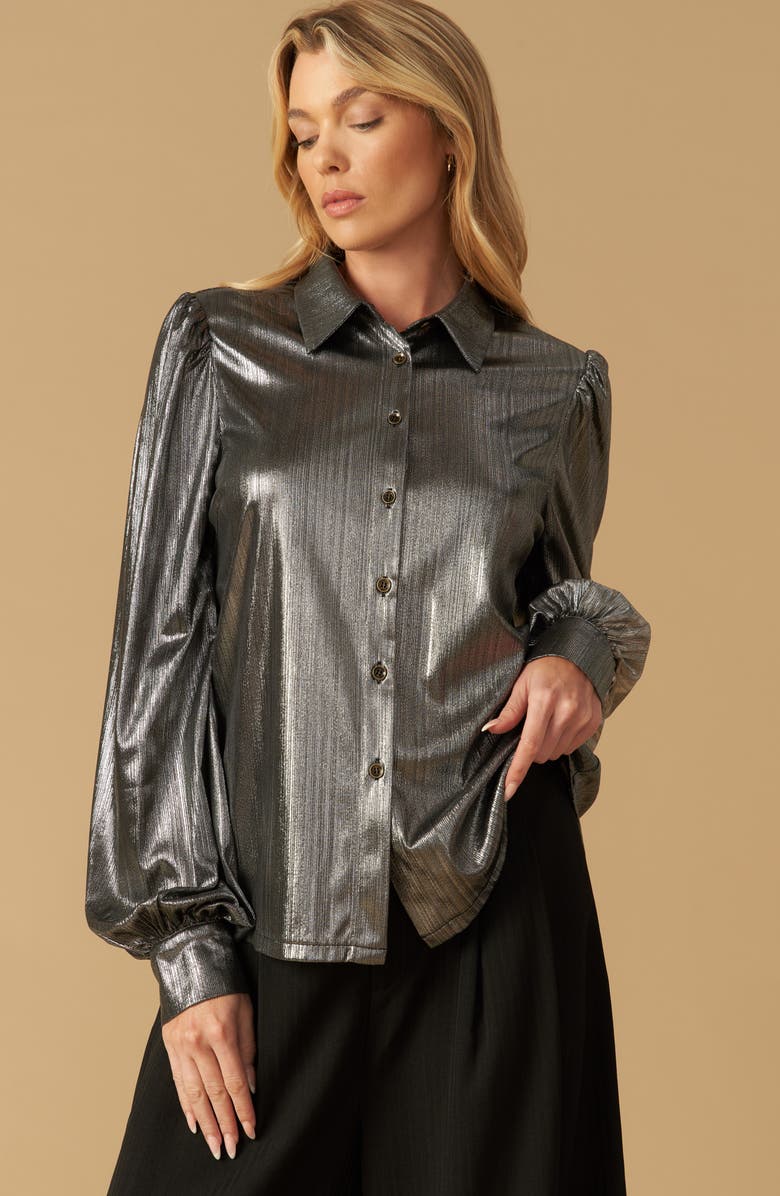 FLYING TOMATO Foil Coated Button-Up Shirt, Alternate, color, Silver