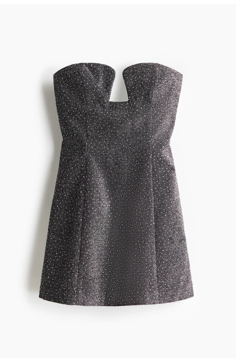 H&M Glittery Bandeau Dress, Main, color, Black/Silver-Colored