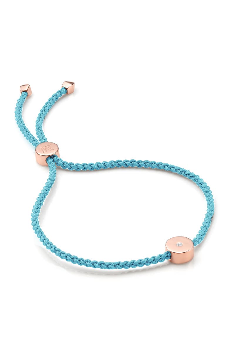 Monica Vinader 18K Rose Gold Plated Sterling Silver Linear Solo Friendship Diamond Bracelet - 0.006 ctw, Main, color,