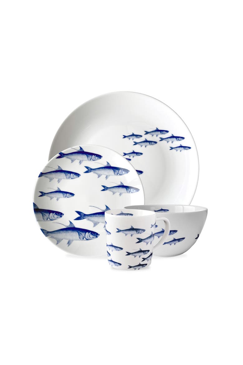 School of Fish Cereal Bowl - Porcelain - Set 4, Alternate, color, BLUE