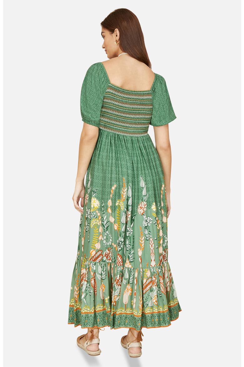 Ruched Leaf Print Maxi Dress, Alternate, color, Green