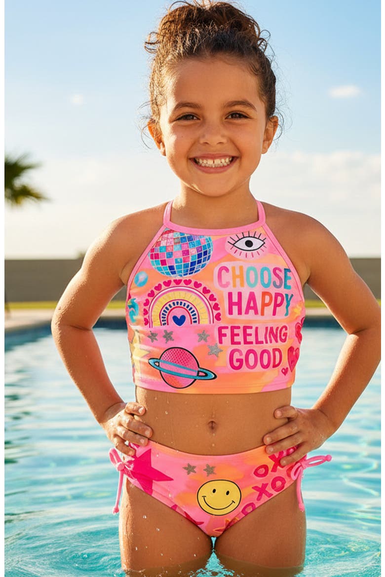 Printed Cropped Tankini Swimsuit, Alternate, color, Pink Multi