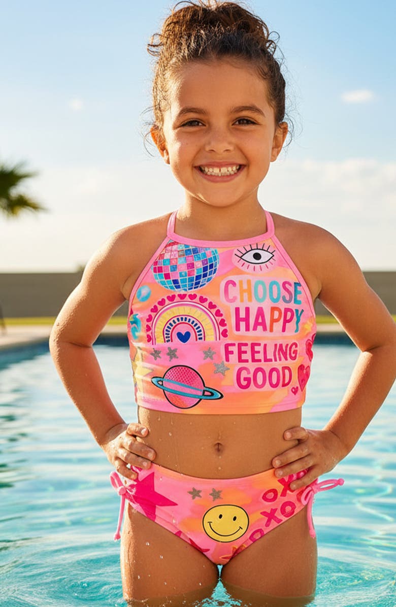 Limeapple Printed Cropped Tankini Swimsuit, Alternate, color, Pink Multi
