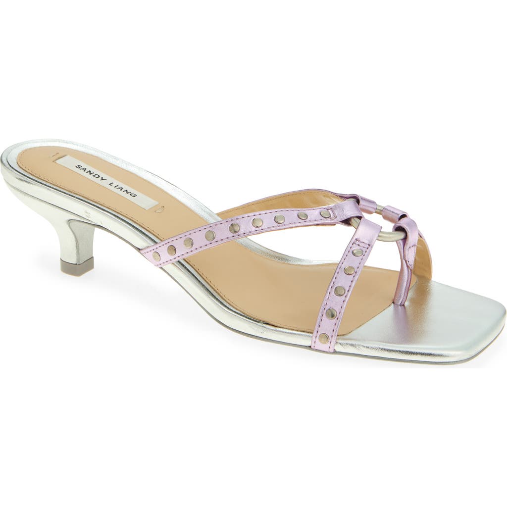 Sandy Liang Spy Kitten Heel Sandal In Metallic Pink