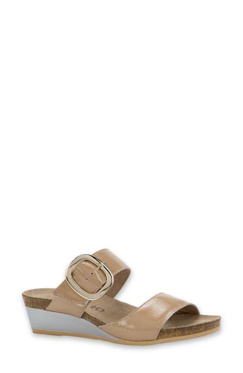 Naot Magic Wedge Sandal In Camel Crinkle Patent Leather