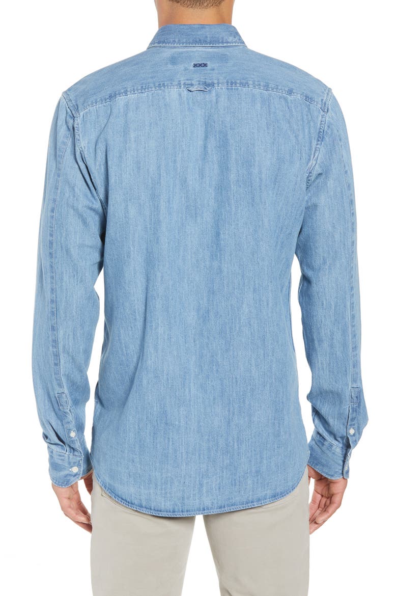 Amsterdams Blauw Pocket Square Chambray Sport Shirt, Alternate, color, DENIM BLUE