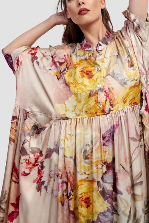 Alembika Rose-colored Flowers Oversized Satin Maxi In Multi