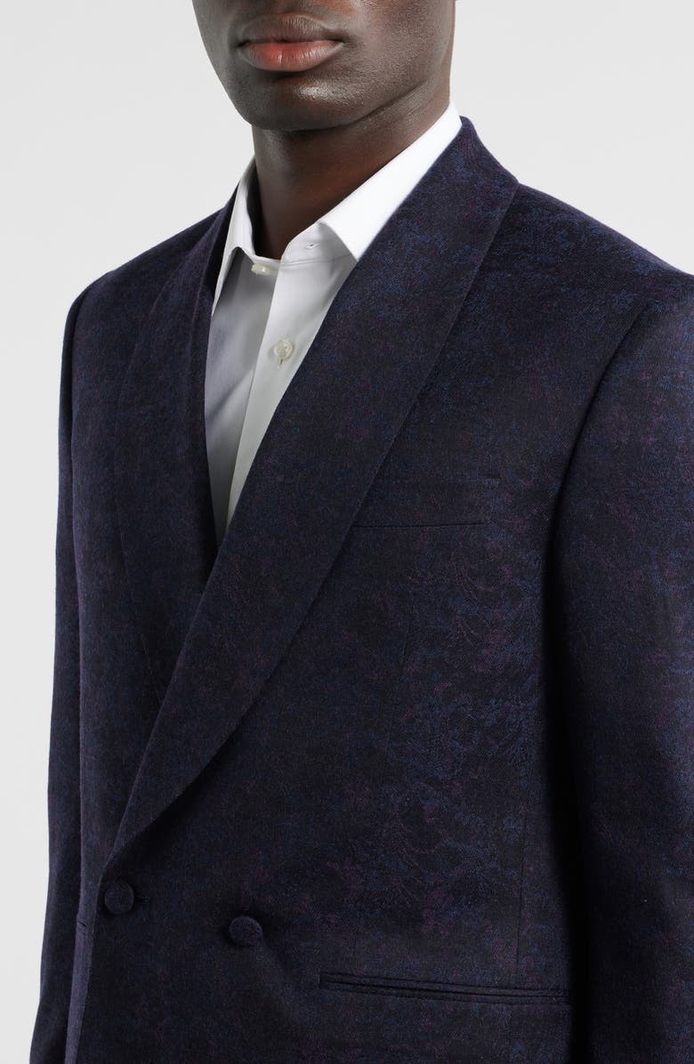 Jack Victor Ellis Purple Wool & Cashmere Shawl Collar Double Breasted Dinner Jacket, Alternate, color, Navy