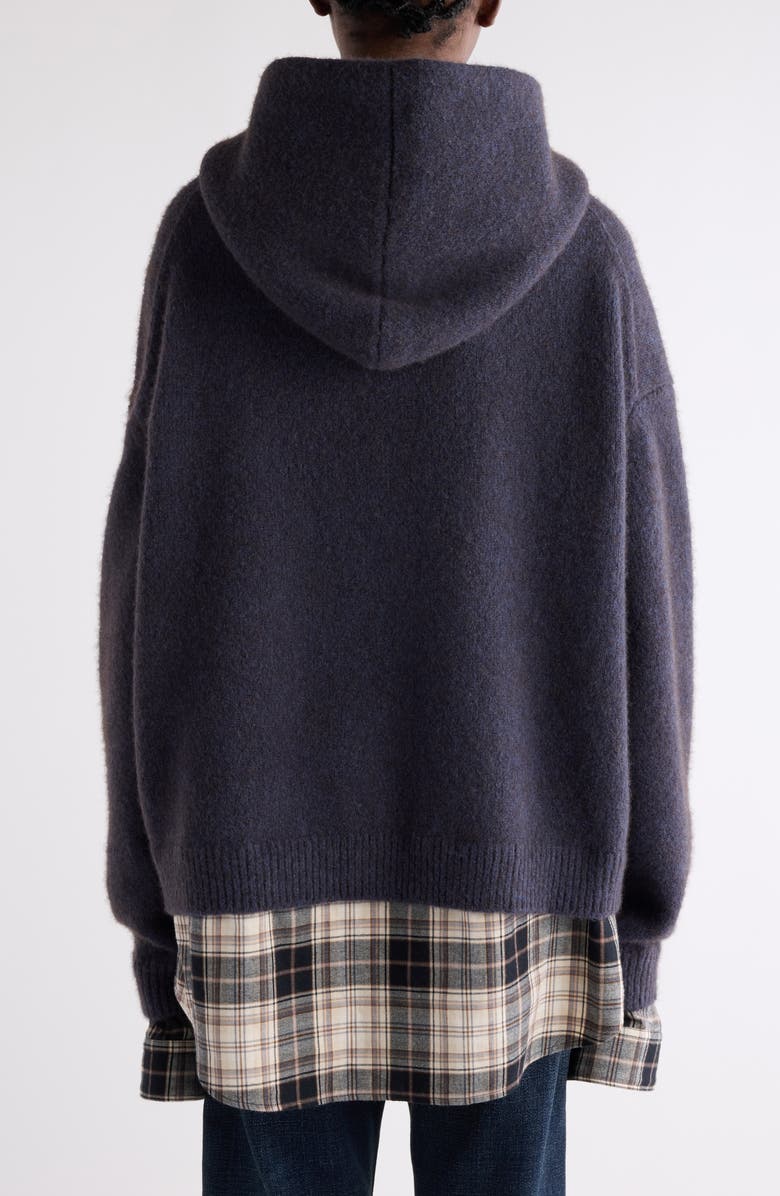 Acne Studios Krisp Layered Yak Hair & Alpaca Blend Sweater Hoodie, Alternate, color, Graphite Grey