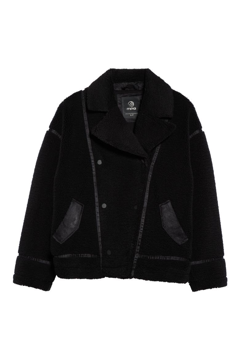 Faux Shearling Biker Jacket, Alternate, color, BLACK