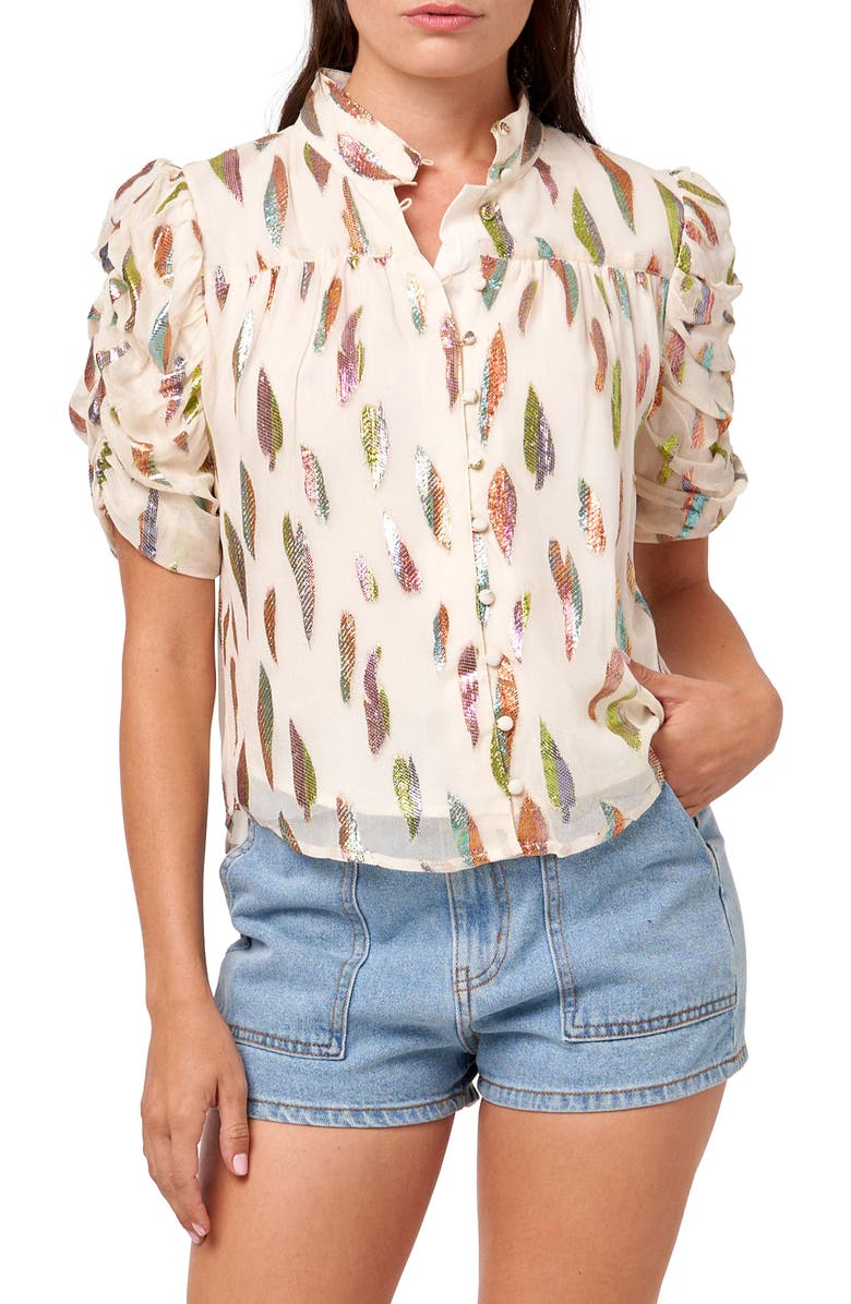 CIEBON Lissa Printed Button-Up Shirt, Alternate, color, Cream