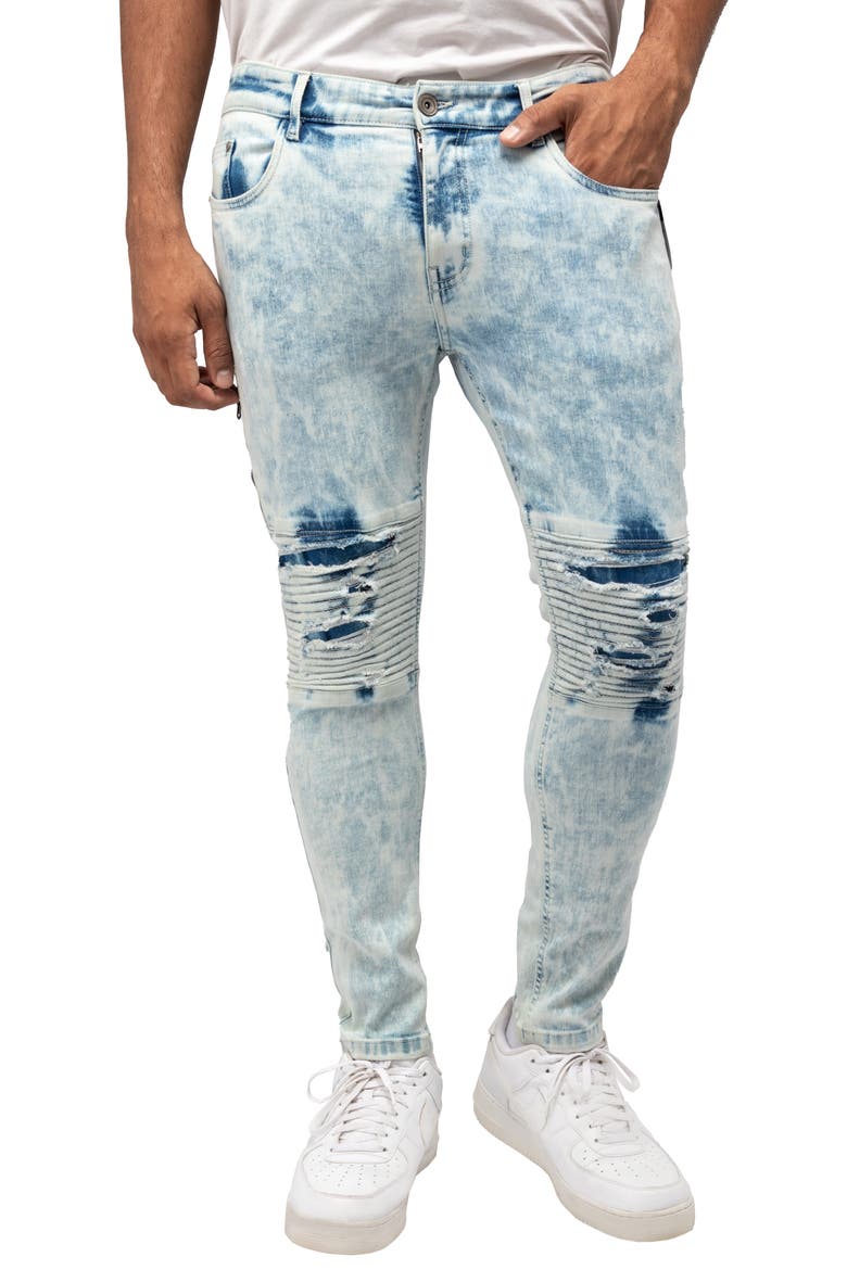 Flex Moto Skinny Jeans, Main, color, LIGHT WASH