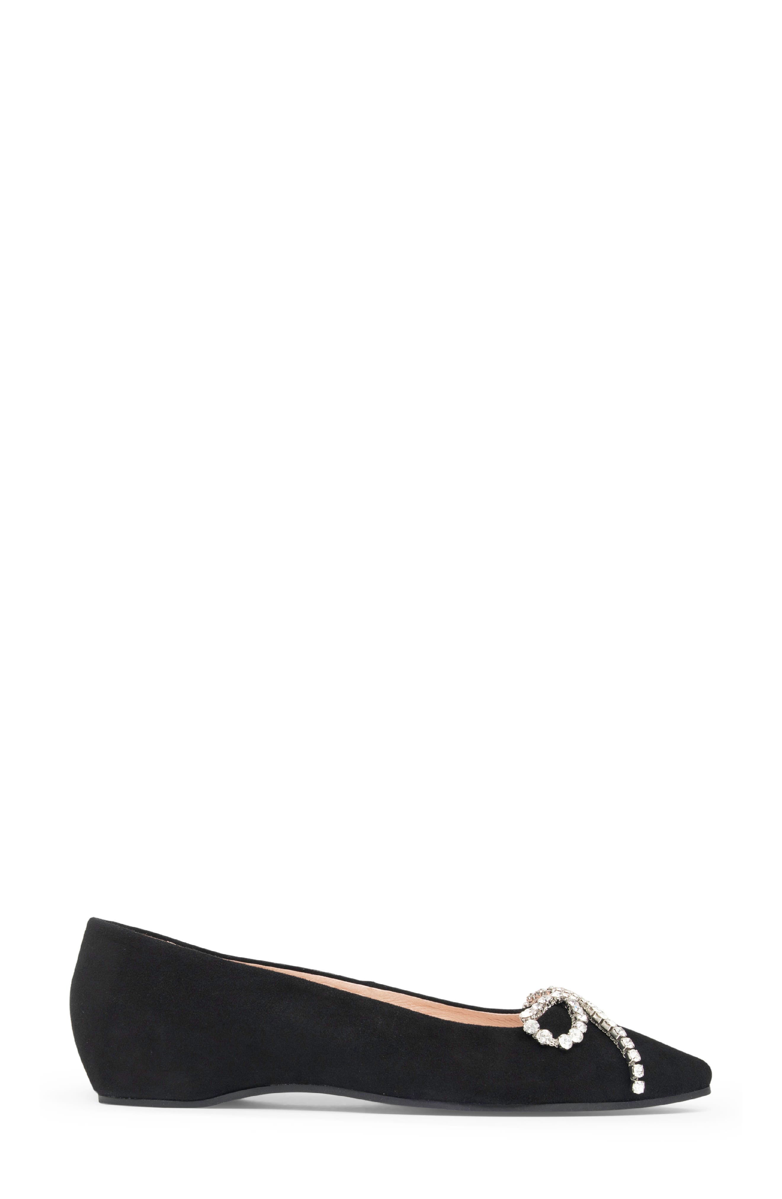 patricia green Bella Crystal Bow Pointed Toe Flat, Alternate, color, Black Suede