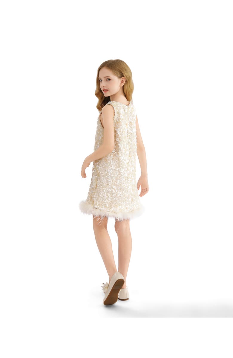 Tulleen Sequin Feather Dress, Alternate, color, Ivory