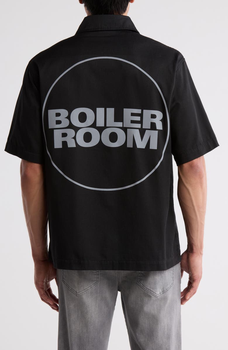 BOILER ROOM Core Oversize Short Sleeve Button-Up Shirt, Alternate, color, Black