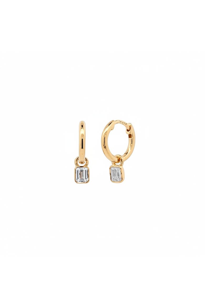 Lab Grown Diamond Encased Emerald Dangle Huggie Earring 14K, Main, color, 14K Gold