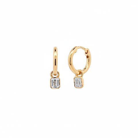Lab Grown Diamond Encased Emerald Dangle Huggie Earring 14K