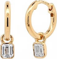 BY ADINA EDEN Lab Grown Diamond Encased Emerald Dangle Huggie Earring 14K