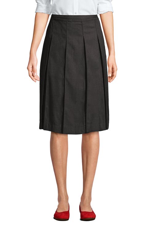 School Uniform  Solid Box Pleat Skirt Below the Knee