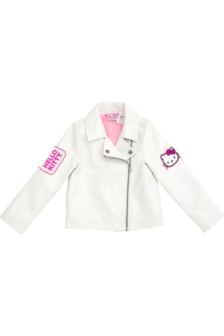 Zip-Up Leather Jacket, Main, color, Hello Kitty White