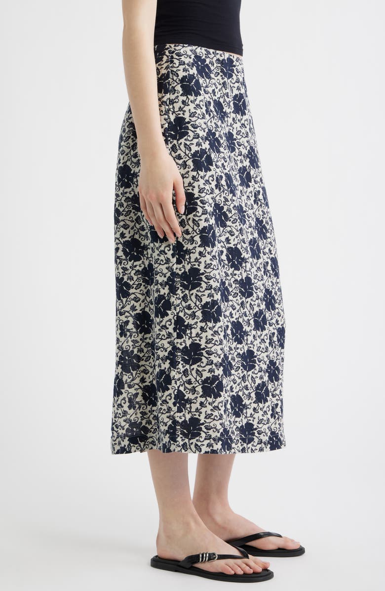 Madewell Floral Print Linen Midi Skirt, Alternate, color, Oat