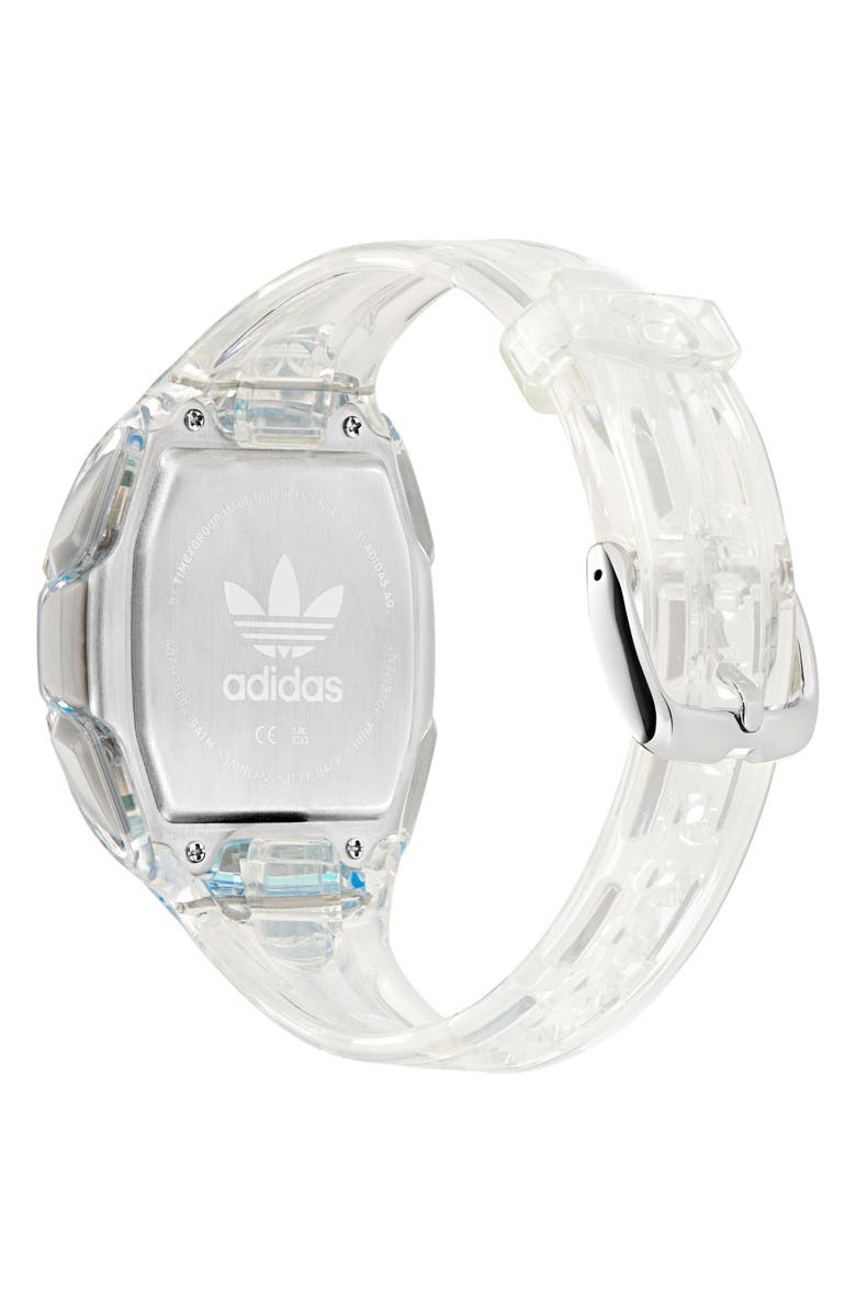 adidas AO Fashion Chronograph Silicone Strap Watch, 45mm, Alternate, color, Blue/Clear