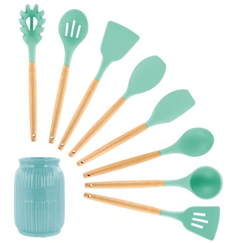 Silicone and Wood Cooking Utensils, Set of 9